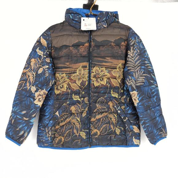 Desigual Blue Floral Puffer Padded Women's Ankor Jacket w Hood - US Size M - NWT - Picture 2 of 16